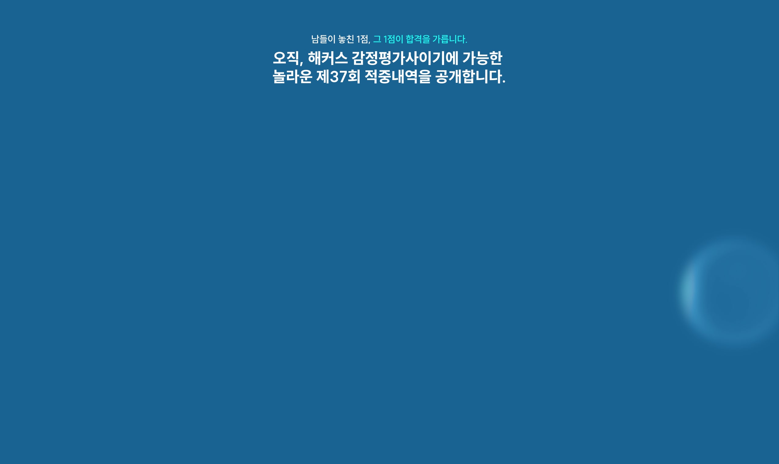 남들이 놓친 1점, 그 1점이 합격을 가릅니다. 오직, 해커스 감정평가사이기에 가능한 놀라운 제37회 적중내역을 공개합니다.