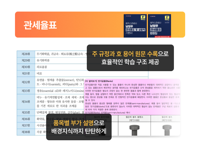 해커스 관세사 관세율표 교재 특징