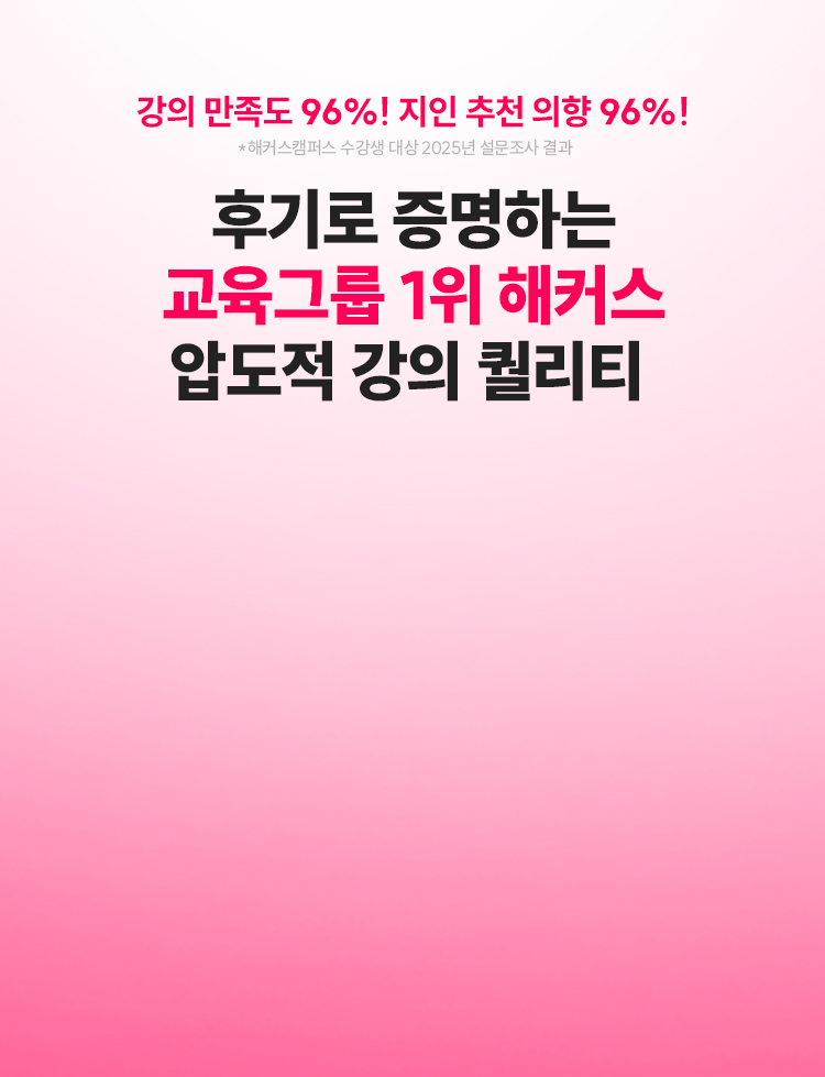 후기로 증명하는 교육그룹 1위 해커스 압도적 강의 퀄리티